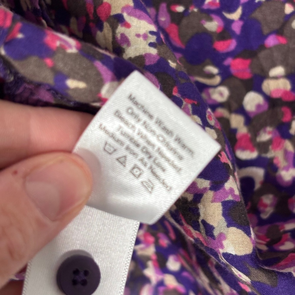 Coldwater Creek No Iron Button Shirt Medium Purple Abstract Floral Dots Cotton - Picture 10 of 12